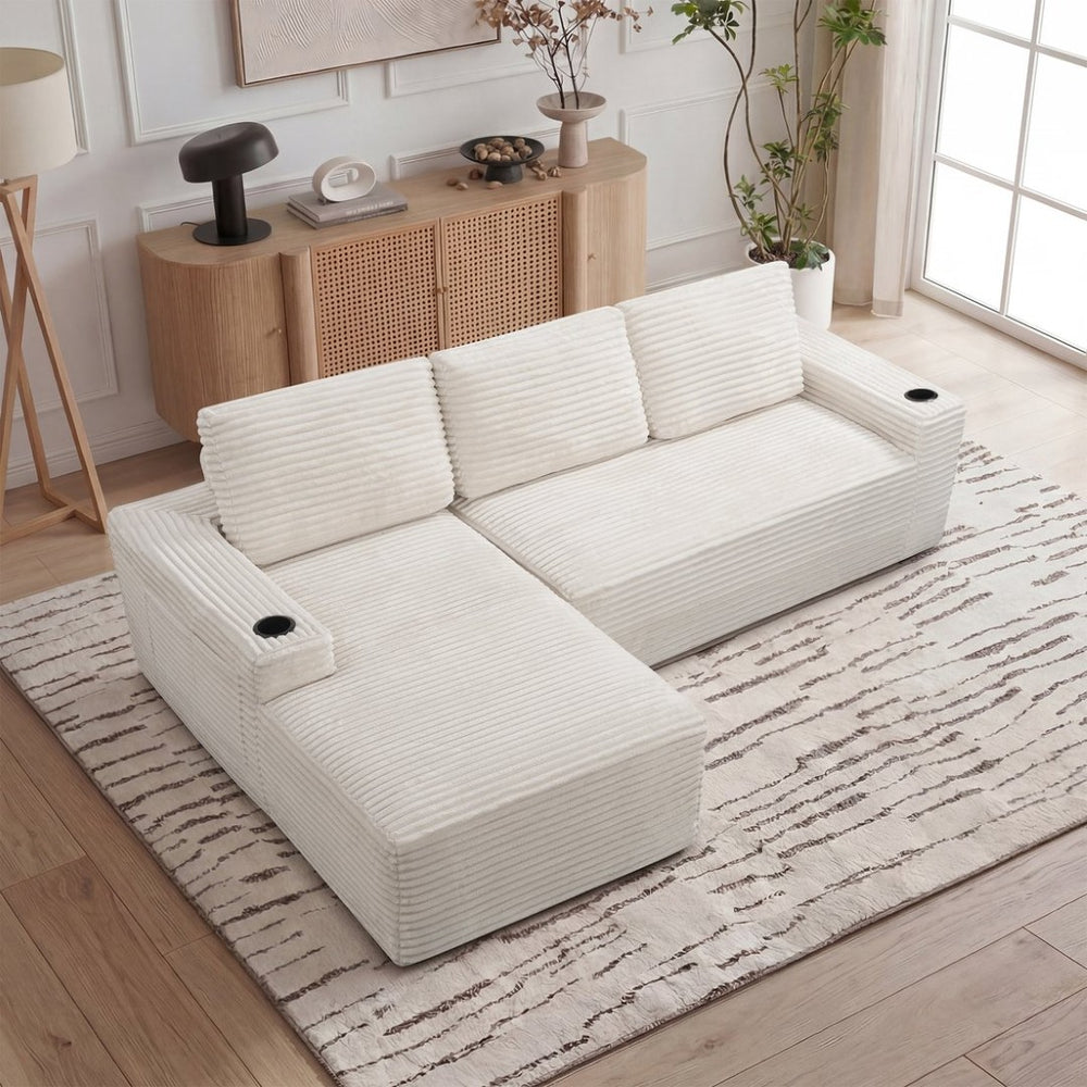 English Elm D-097 Corduroy L-Shaped Sectional Sofa with Deep Chaise for Casual Living Rooms W5515P444694