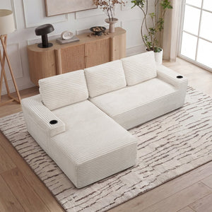 English Elm D-097 Corduroy L-Shaped Sectional Sofa with Deep Chaise for Casual Living Rooms W5515P444694