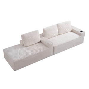 English Elm D-097 Corduroy L-Shaped Sectional Sofa with Deep Chaise for Casual Living Rooms W5515P444694