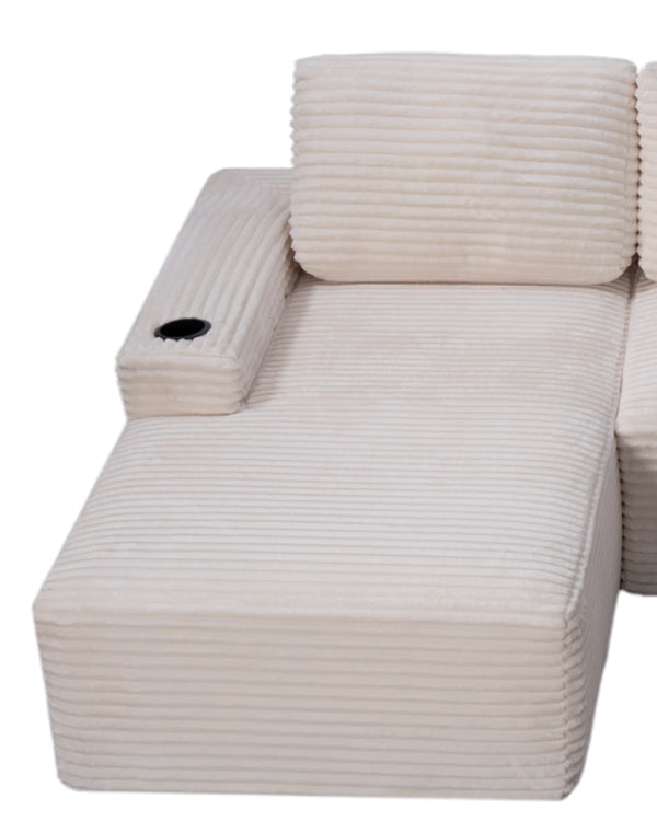 English Elm D-097 Corduroy L-Shaped Sectional Sofa with Deep Chaise for Casual Living Rooms W5515P444694