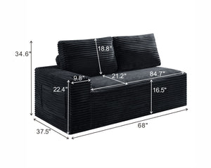 English Elm 2 Seater Floor Sofa Plush Ribbed Corduroy Low Profile with Cup Holder for Living Room Black - B W5515P444695