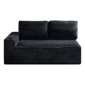 English Elm 2 Seater Floor Sofa Plush Ribbed Corduroy Low Profile with Cup Holder for Living Room Black - B W5515P444695