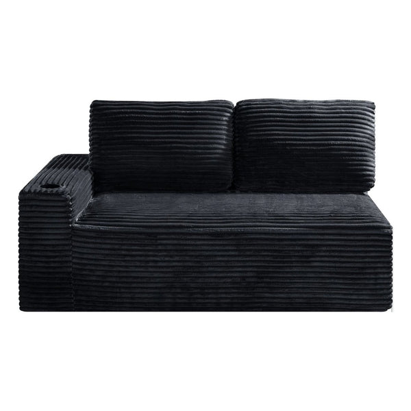 English Elm 2 Seater Floor Sofa Plush Ribbed Corduroy Low Profile with Cup Holder for Living Room Black - B W5515P444695