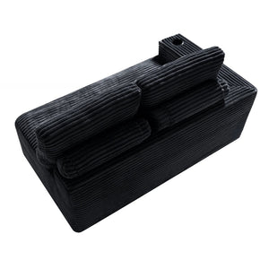 English Elm 2 Seater Floor Sofa Plush Ribbed Corduroy Low Profile with Cup Holder for Living Room Black - B W5515P444695