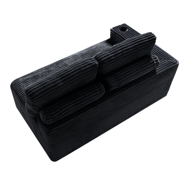 English Elm 2 Seater Floor Sofa Plush Ribbed Corduroy Low Profile with Cup Holder for Living Room Black - B W5515P444695