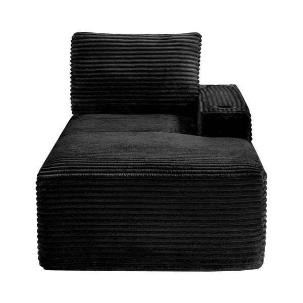 English Elm Black Corduroy Chaise Lounge with Cup Holder Low Profile Minimalist Sofa Seat W5515P444696