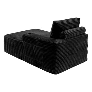 English Elm Black Corduroy Chaise Lounge with Cup Holder Low Profile Minimalist Sofa Seat W5515P444696