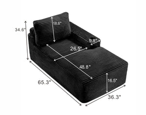English Elm Black Corduroy Chaise Lounge with Cup Holder Low Profile Minimalist Sofa Seat W5515P444696
