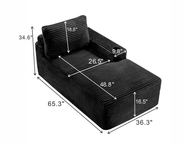 English Elm Black Corduroy Chaise Lounge with Cup Holder Low Profile Minimalist Sofa Seat W5515P444696