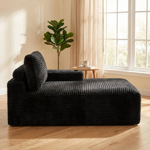 English Elm Black Corduroy Chaise Lounge with Cup Holder Low Profile Minimalist Sofa Seat W5515P444696