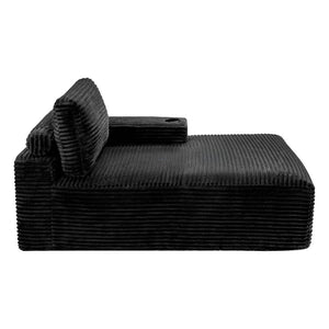 English Elm Black Corduroy Chaise Lounge with Cup Holder Low Profile Minimalist Sofa Seat W5515P444696