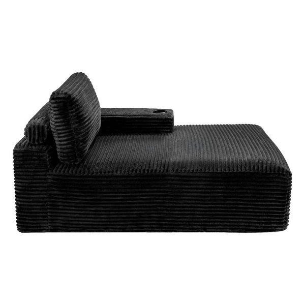 English Elm Black Corduroy Chaise Lounge with Cup Holder Low Profile Minimalist Sofa Seat W5515P444696
