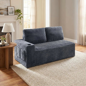 English Elm 2 Seater Floor Sofa Plush Ribbed Corduroy Low Profile with Cup Holder for Living Room Gray - B W5515P444699