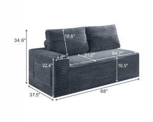 English Elm 2 Seater Floor Sofa Plush Ribbed Corduroy Low Profile with Cup Holder for Living Room Gray - B W5515P444699