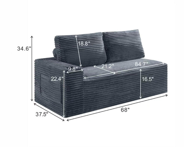 English Elm 2 Seater Floor Sofa Plush Ribbed Corduroy Low Profile with Cup Holder for Living Room Gray - B W5515P444699