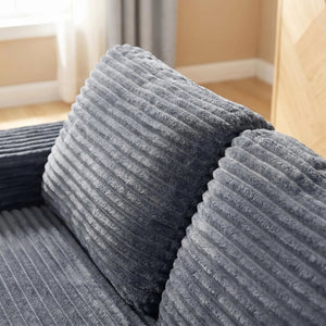 English Elm 2 Seater Floor Sofa Plush Ribbed Corduroy Low Profile with Cup Holder for Living Room Gray - B W5515P444699