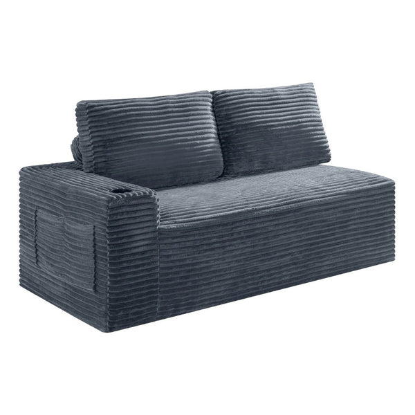 English Elm 2 Seater Floor Sofa Plush Ribbed Corduroy Low Profile with Cup Holder for Living Room Gray - B W5515P444699