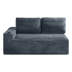 English Elm 2 Seater Floor Sofa Plush Ribbed Corduroy Low Profile with Cup Holder for Living Room Gray - B W5515P444699