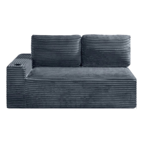 English Elm 2 Seater Floor Sofa Plush Ribbed Corduroy Low Profile with Cup Holder for Living Room Gray - B W5515P444699