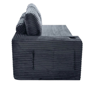 English Elm 2 Seater Floor Sofa Plush Ribbed Corduroy Low Profile with Cup Holder for Living Room Gray - B W5515P444699