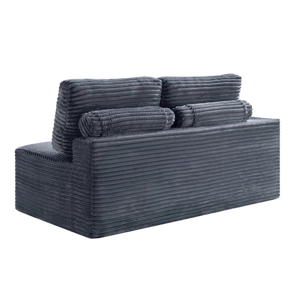 English Elm 2 Seater Floor Sofa Plush Ribbed Corduroy Low Profile with Cup Holder for Living Room Gray - B W5515P444699
