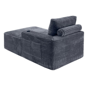 English Elm Gray Corduroy Chaise Lounge with Cup Holder Streamlined Modern Comfort for Any Room W5515P444700
