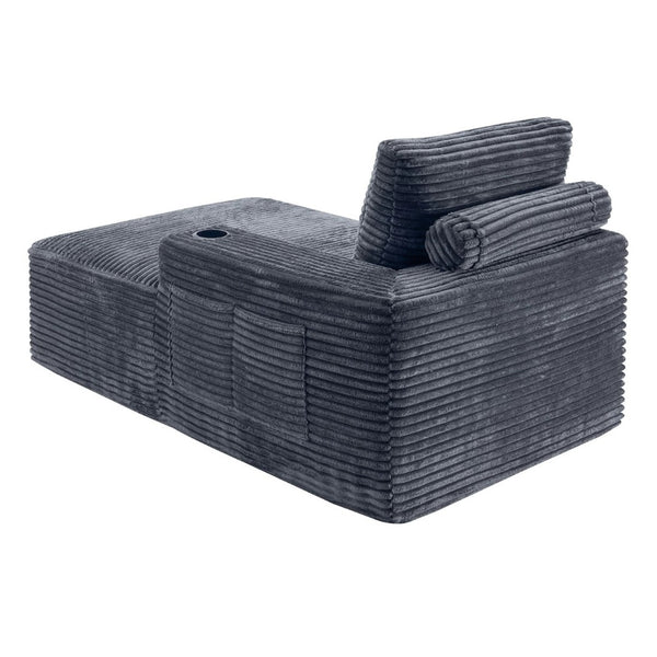 English Elm Gray Corduroy Chaise Lounge with Cup Holder Streamlined Modern Comfort for Any Room W5515P444700