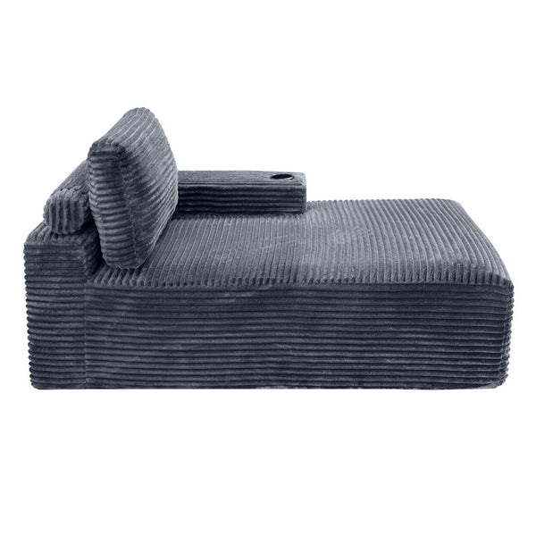 English Elm Gray Corduroy Chaise Lounge with Cup Holder Streamlined Modern Comfort for Any Room W5515P444700