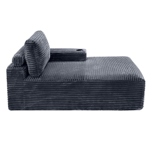 English Elm Gray Corduroy Chaise Lounge with Cup Holder Streamlined Modern Comfort for Any Room W5515P444700