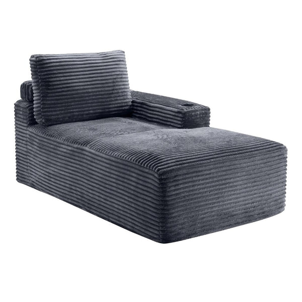 English Elm Gray Corduroy Chaise Lounge with Cup Holder Streamlined Modern Comfort for Any Room W5515P444700