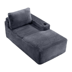 English Elm Gray Corduroy Chaise Lounge with Cup Holder Streamlined Modern Comfort for Any Room W5515P444700