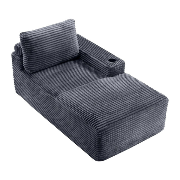 English Elm Gray Corduroy Chaise Lounge with Cup Holder Streamlined Modern Comfort for Any Room W5515P444700