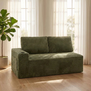 English Elm 2 Seater Floor Sofa Plush Ribbed Corduroy Low Profile with Cup Holder for Living Room Green - B W5515P444701