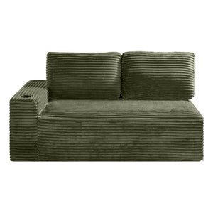 English Elm 2 Seater Floor Sofa Plush Ribbed Corduroy Low Profile with Cup Holder for Living Room Green - B W5515P444701