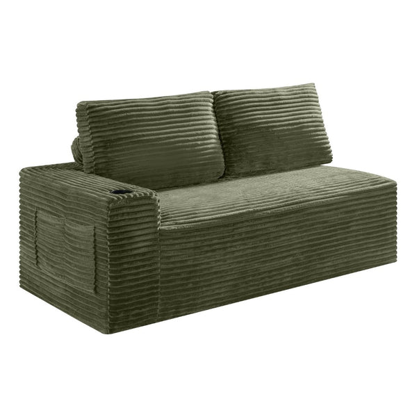 English Elm 2 Seater Floor Sofa Plush Ribbed Corduroy Low Profile with Cup Holder for Living Room Green - B W5515P444701