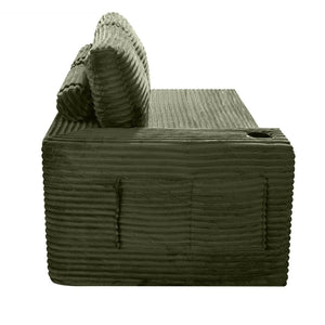 English Elm 2 Seater Floor Sofa Plush Ribbed Corduroy Low Profile with Cup Holder for Living Room Green - B W5515P444701