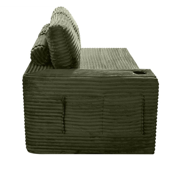 English Elm 2 Seater Floor Sofa Plush Ribbed Corduroy Low Profile with Cup Holder for Living Room Green - B W5515P444701
