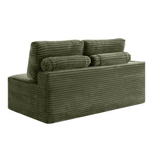 English Elm 2 Seater Floor Sofa Plush Ribbed Corduroy Low Profile with Cup Holder for Living Room Green - B W5515P444701