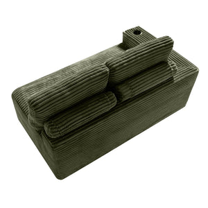 English Elm 2 Seater Floor Sofa Plush Ribbed Corduroy Low Profile with Cup Holder for Living Room Green - B W5515P444701