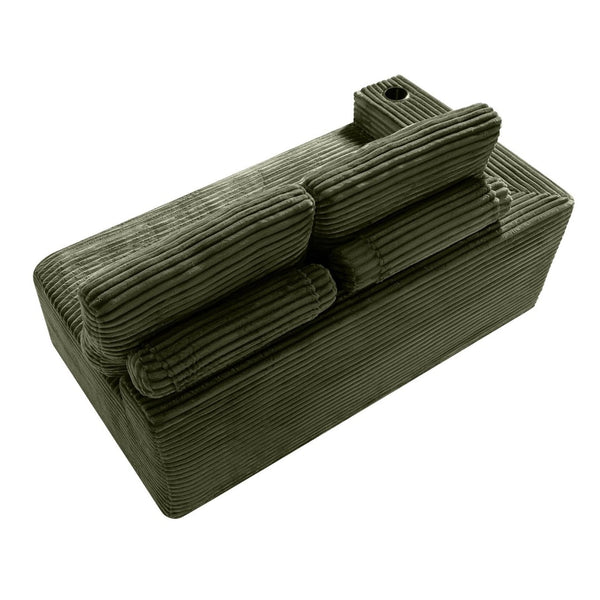 English Elm 2 Seater Floor Sofa Plush Ribbed Corduroy Low Profile with Cup Holder for Living Room Green - B W5515P444701