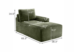 English Elm Green Corduroy Chaise Lounge with Cup Holder Compact Modern Sofa for Any Room Green - B W5515P444702