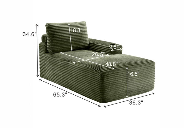 English Elm Green Corduroy Chaise Lounge with Cup Holder Compact Modern Sofa for Any Room Green - B W5515P444702