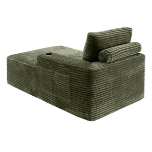English Elm Green Corduroy Chaise Lounge with Cup Holder Compact Modern Sofa for Any Room Green - B W5515P444702