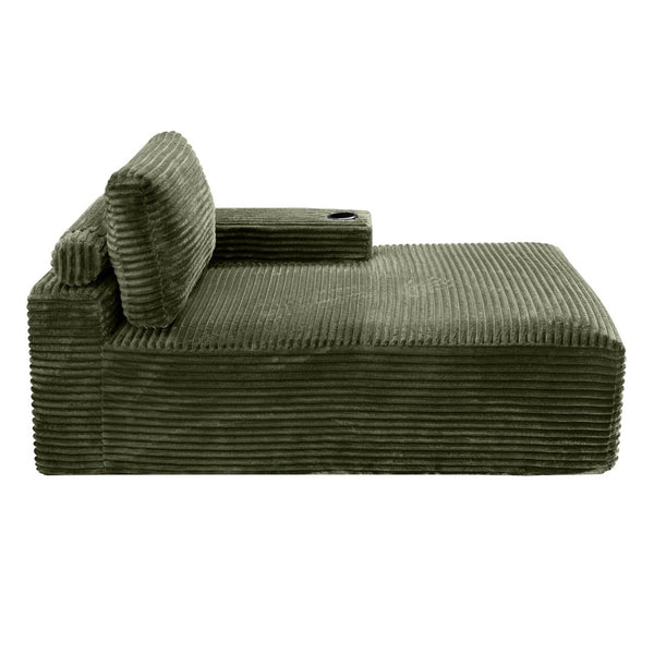 English Elm Green Corduroy Chaise Lounge with Cup Holder Compact Modern Sofa for Any Room Green - B W5515P444702