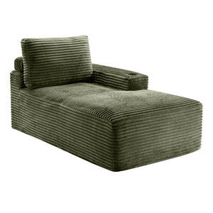 English Elm Green Corduroy Chaise Lounge with Cup Holder Compact Modern Sofa for Any Room Green - B W5515P444702