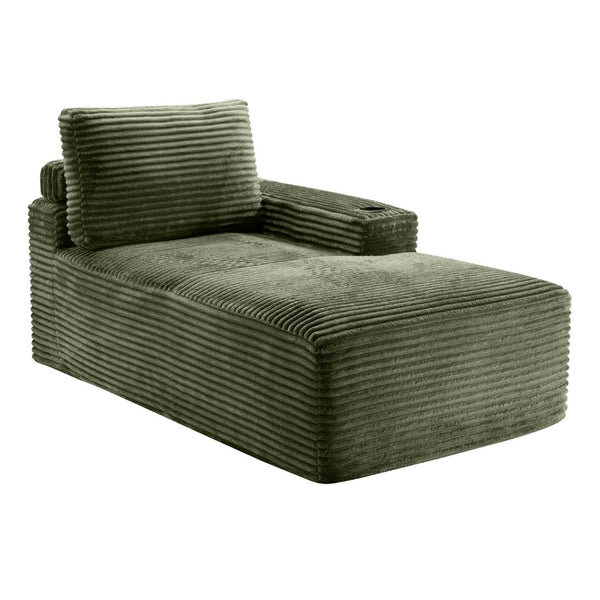 English Elm Green Corduroy Chaise Lounge with Cup Holder Compact Modern Sofa for Any Room Green - B W5515P444702