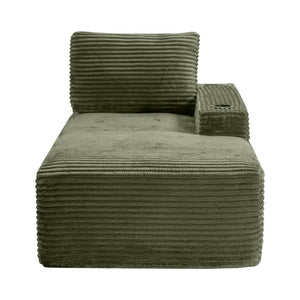 English Elm Green Corduroy Chaise Lounge with Cup Holder Compact Modern Sofa for Any Room Green - B W5515P444702