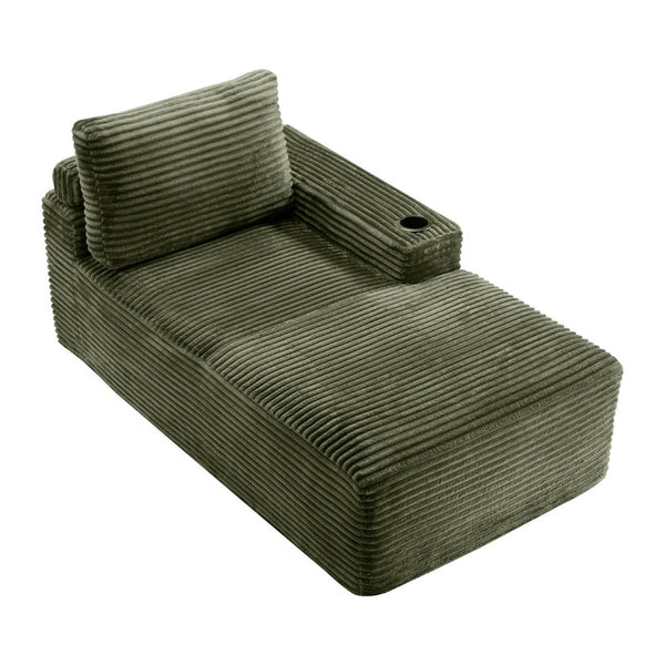 English Elm Green Corduroy Chaise Lounge with Cup Holder Compact Modern Sofa for Any Room Green - B W5515P444702