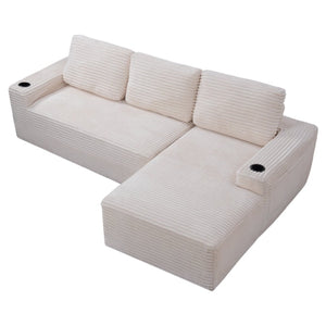 English Elm D-097 Corduroy Sectional Sofa with Reversible Chaise Plush Sink-In Living Room Seating W5515P444704