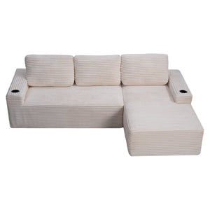 English Elm D-097 Corduroy Sectional Sofa with Reversible Chaise Plush Sink-In Living Room Seating W5515P444704